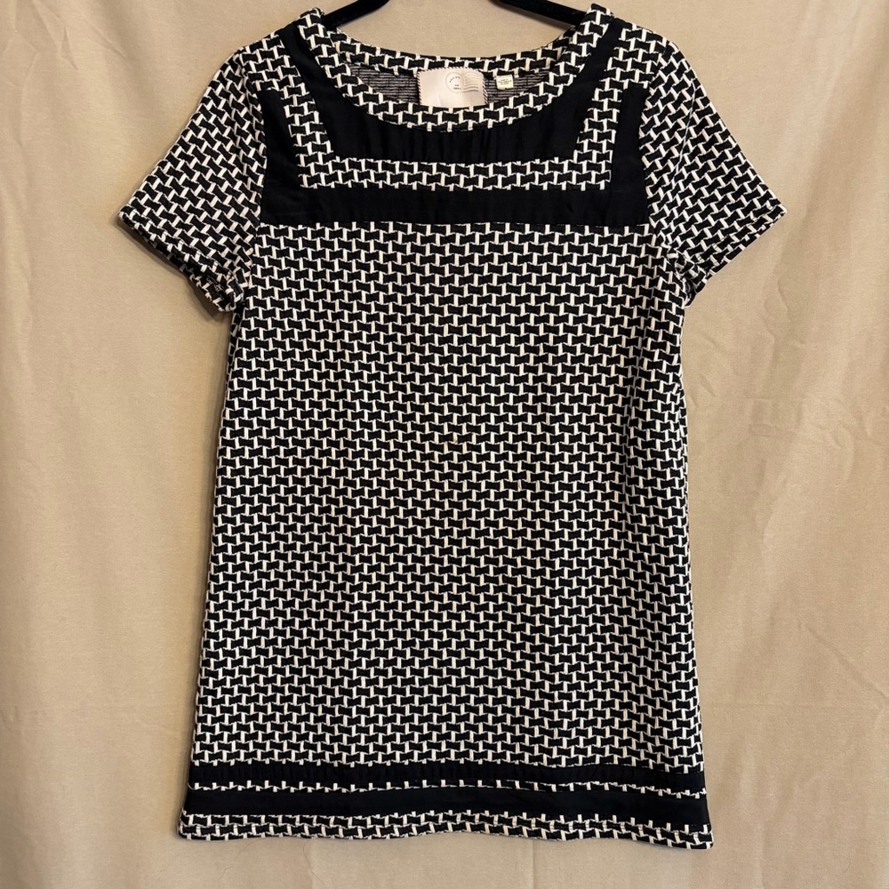 Anthropologie Postmark S Black and White Basketweave Short Sleeve Tunic Top